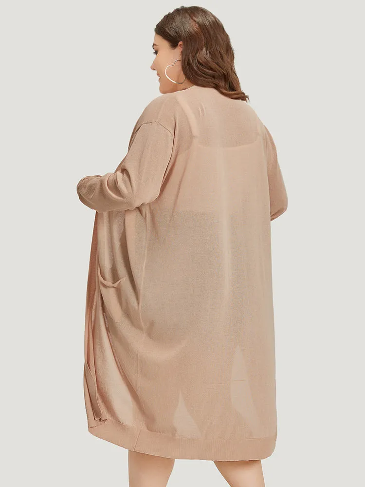 Solid Patched Pocket Open Front Breathable Maxi Cardigan sold by Bloomchic product image thumbnail 2