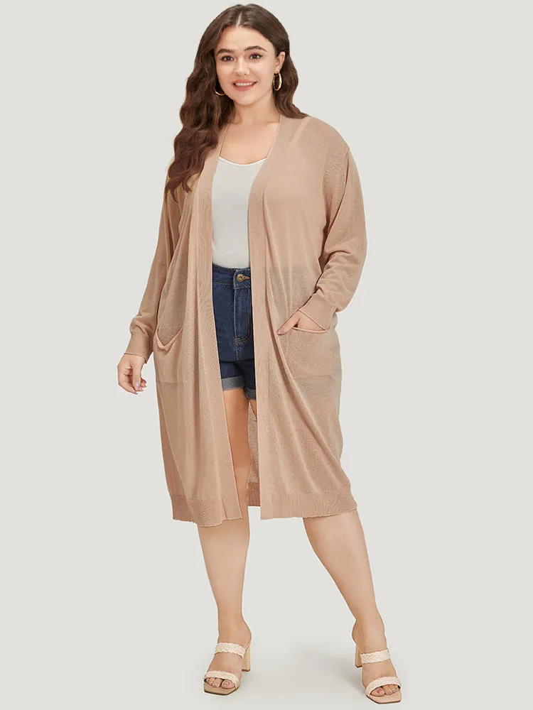 Solid Patched Pocket Open Front Breathable Maxi Cardigan sold by Bloomchic product image thumbnail 3