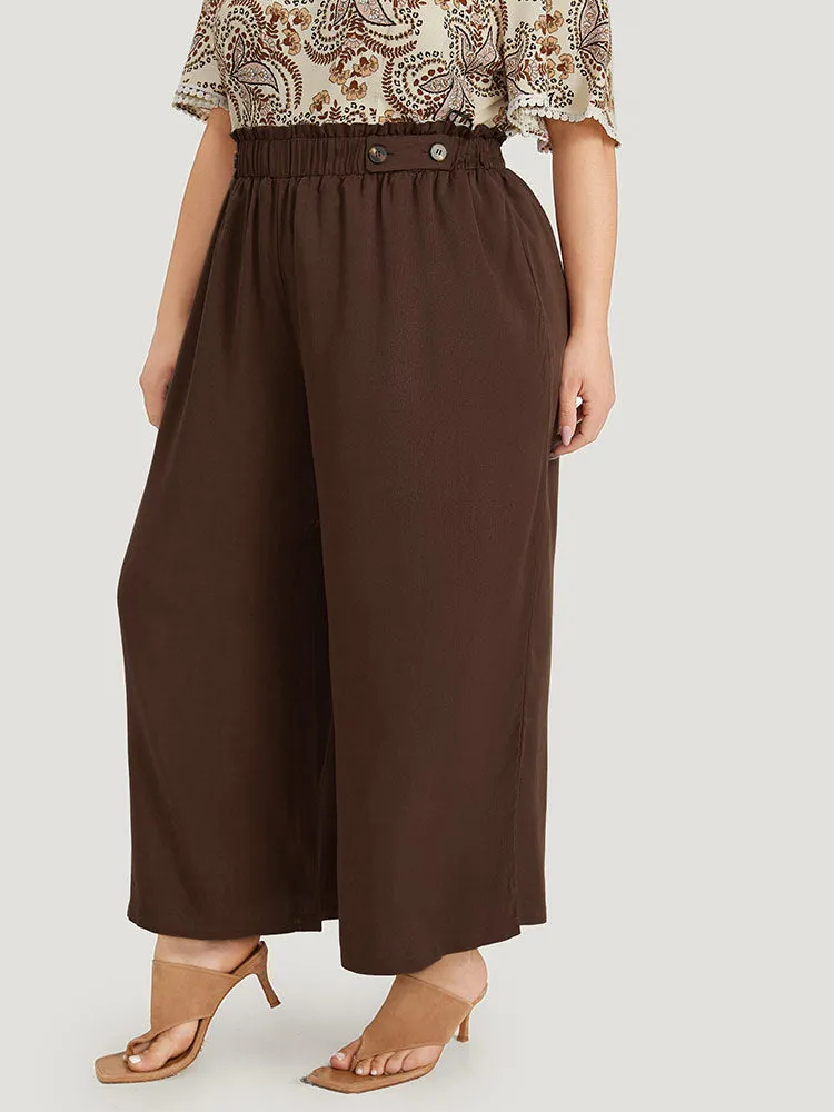 Plain Button Detail Pocket Paperbag Waist Woven Pants sold by Bloomchic product image thumbnail 3