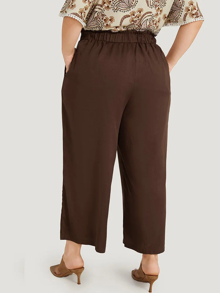 Plain Button Detail Pocket Paperbag Waist Woven Pants sold by Bloomchic product image thumbnail 4