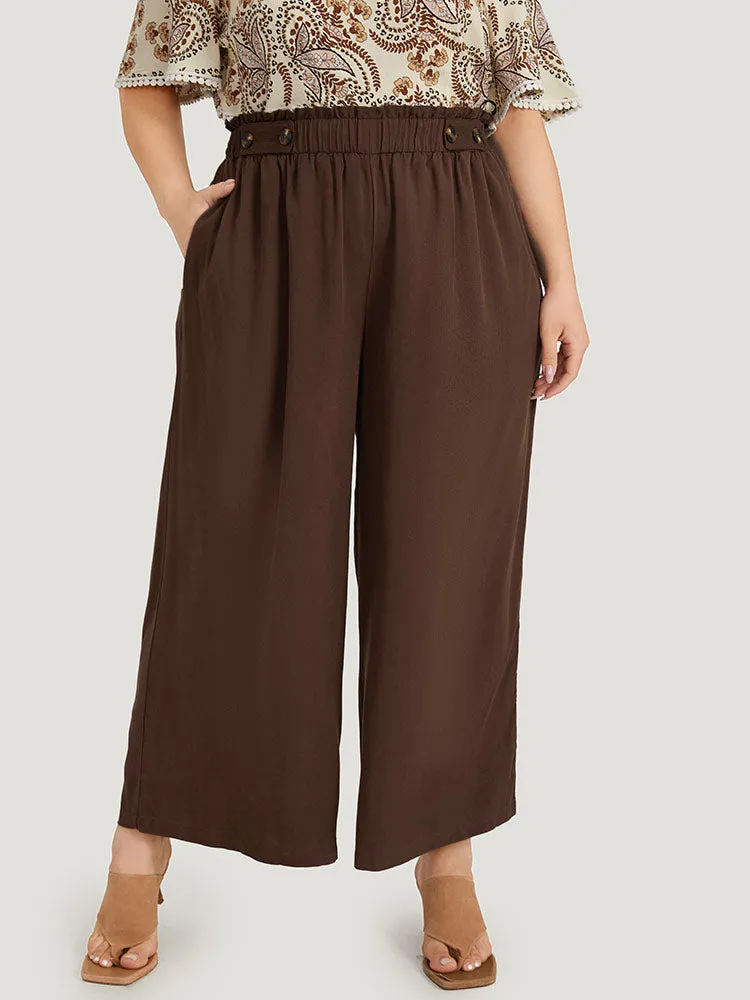 Plain Button Detail Pocket Paperbag Waist Woven Pants sold by Bloomchic
