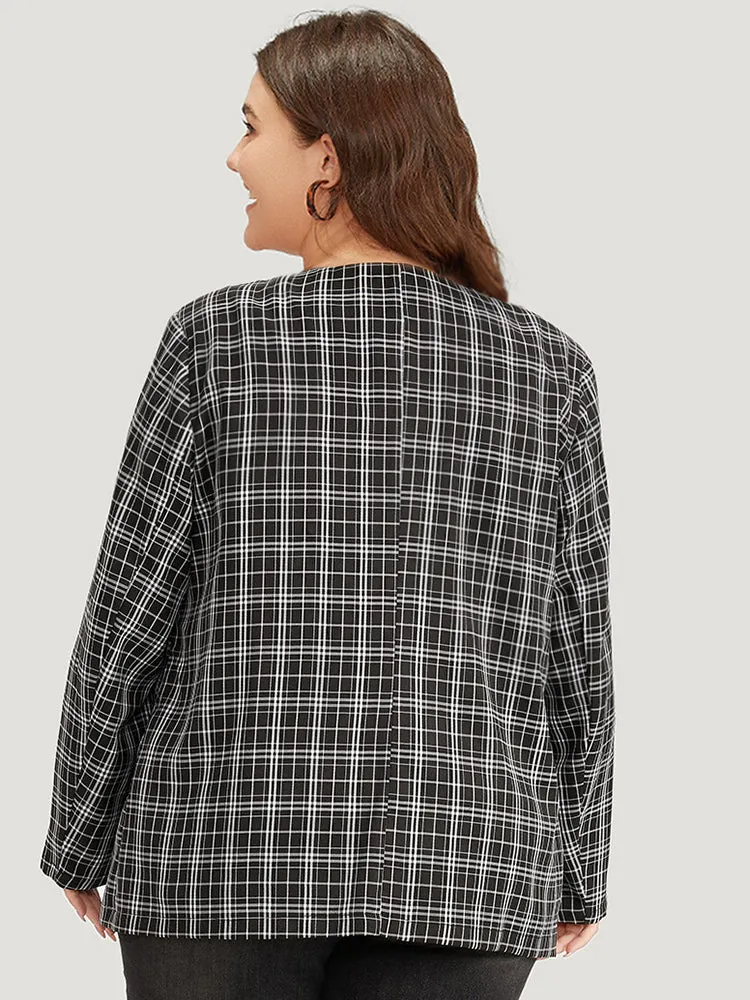 Plaid Pocket Open Front Blazer sold by Bloomchic product image thumbnail 2