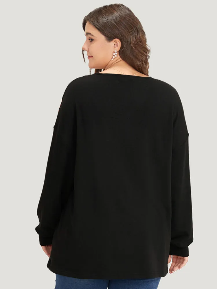 Leopard Print Patchwork V Neck Contrast Trim Sweatshirt sold by Bloomchic product image thumbnail 2