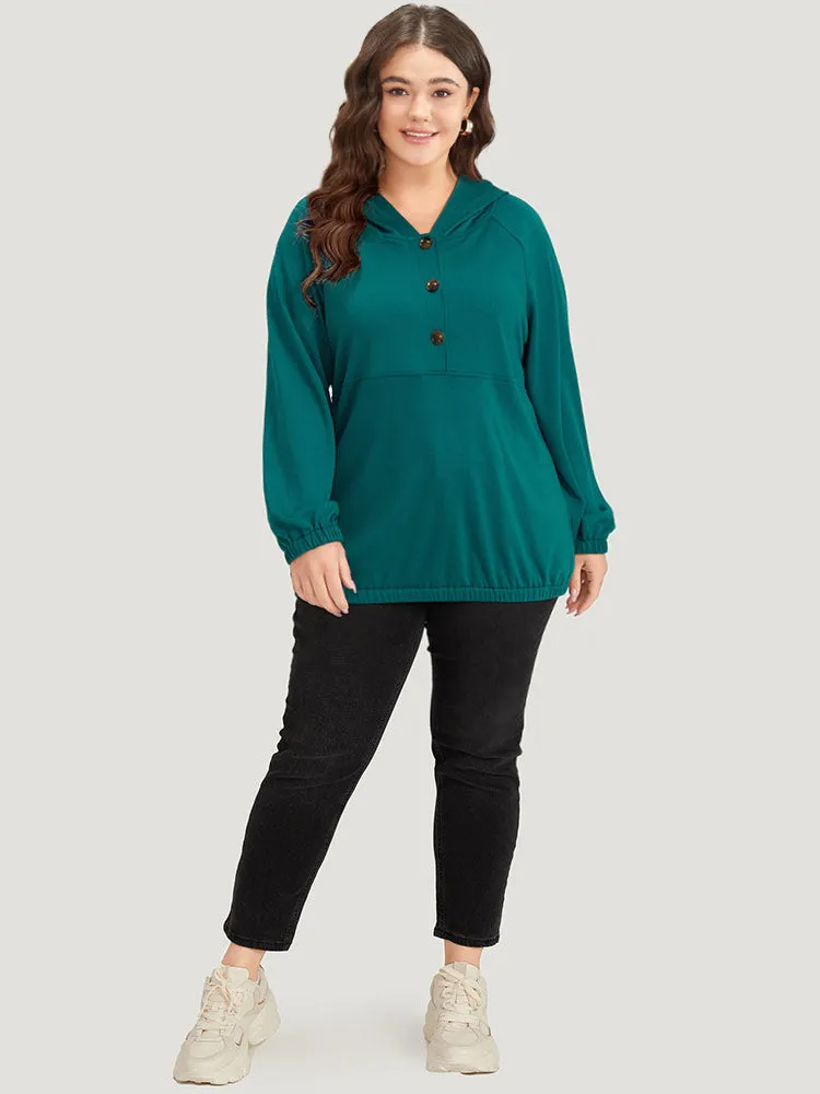 Plain Button Up Pocket Hooded Raglan Sleeve Sweatshirt sold by Bloomchic product image thumbnail 5