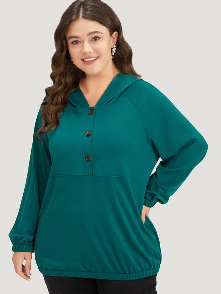 Plain Button Up Pocket Hooded Raglan Sleeve Sweatshirt sold by Bloomchic product image thumbnail 2