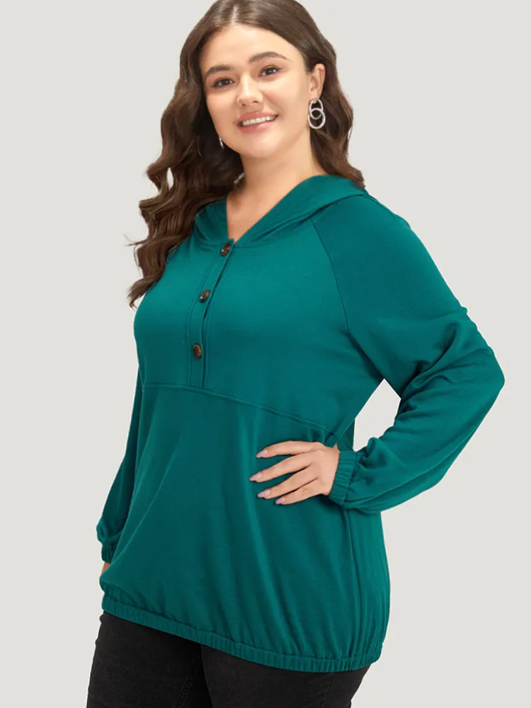 Plain Button Up Pocket Hooded Raglan Sleeve Sweatshirt sold by Bloomchic product image thumbnail 4