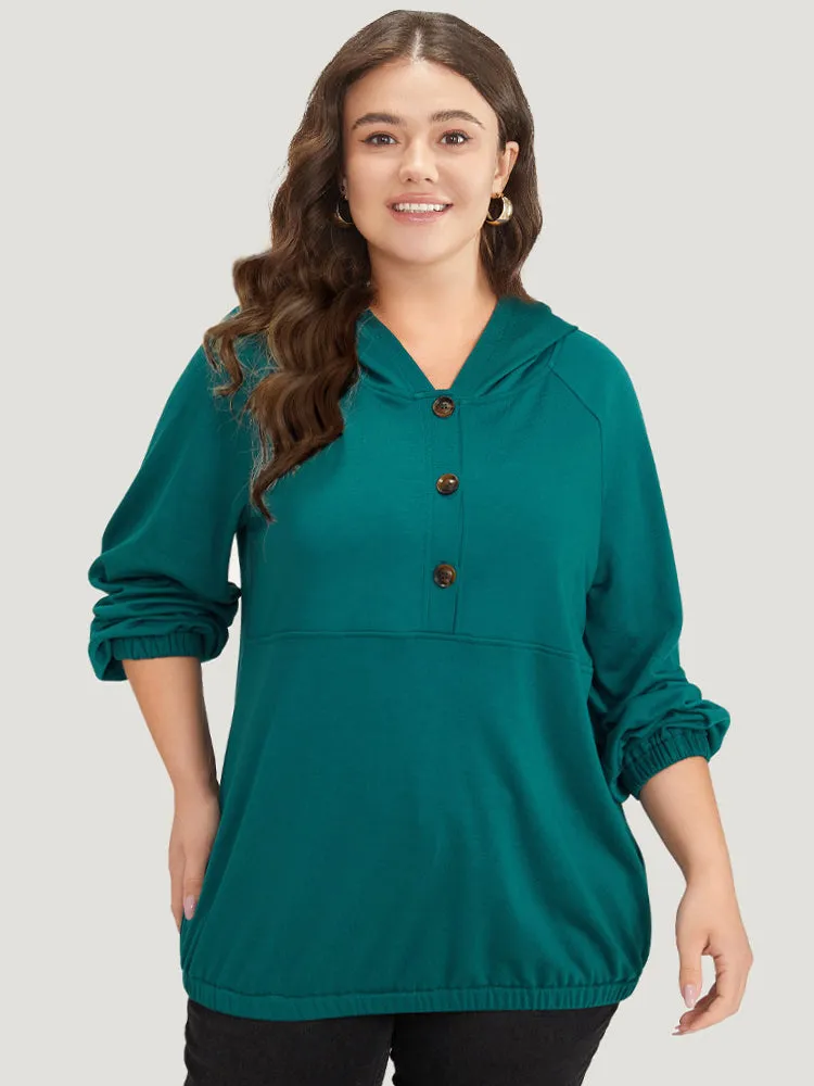 Plain Button Up Pocket Hooded Raglan Sleeve Sweatshirt sold by Bloomchic