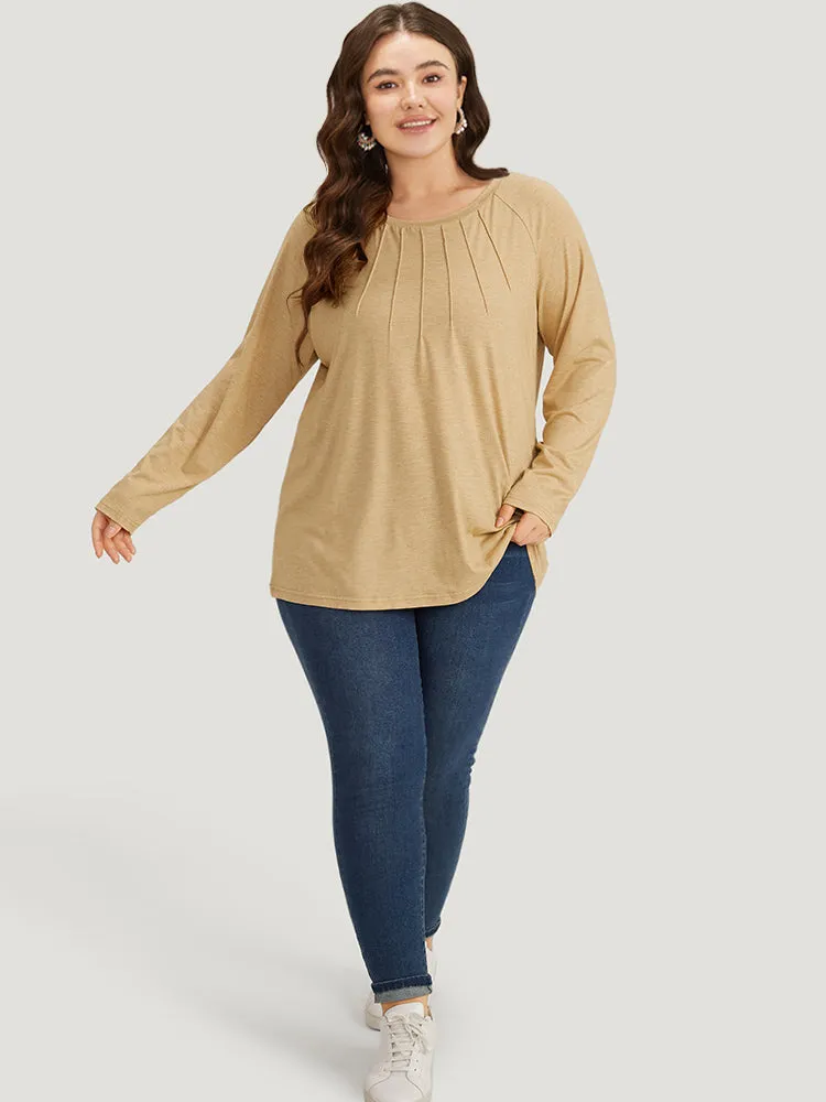 Solid Pleated Raglan Sleeve Crew Neck T-shirt sold by Bloomchic product image thumbnail 4