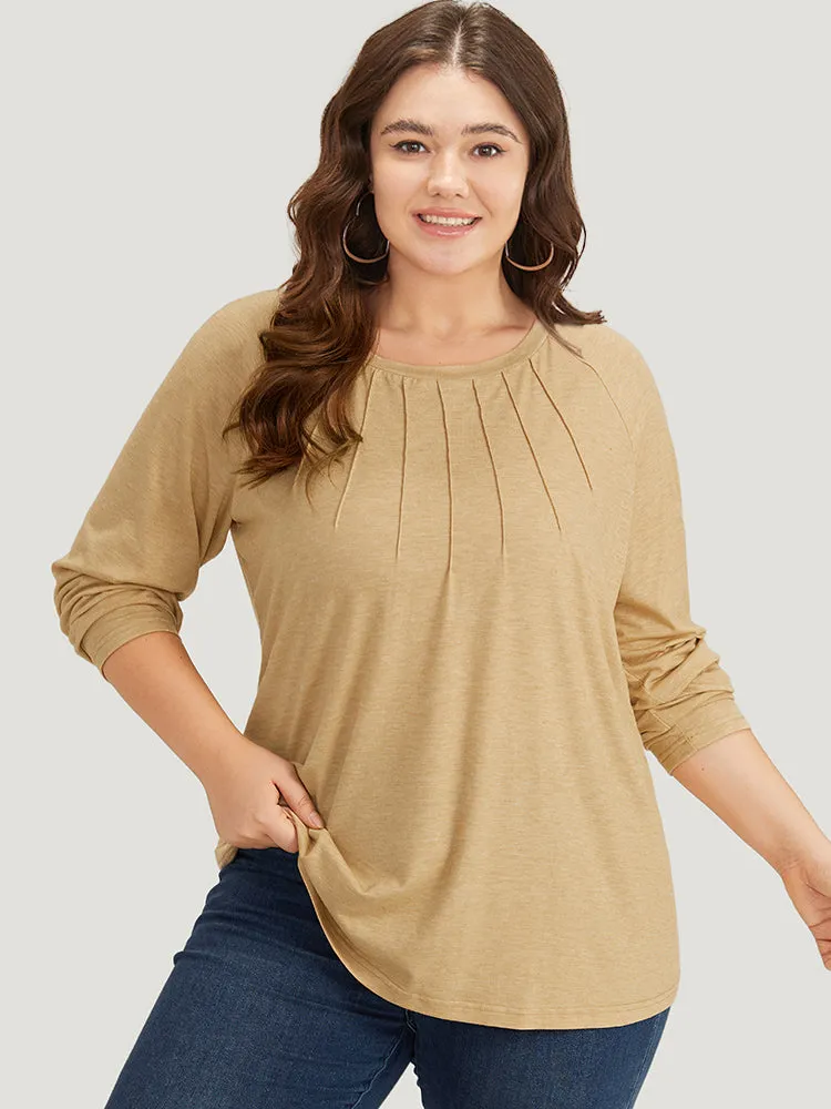 Solid Pleated Raglan Sleeve Crew Neck T-shirt sold by Bloomchic product image thumbnail 5