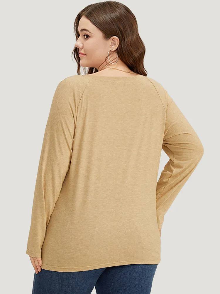 Solid Pleated Raglan Sleeve Crew Neck T-shirt sold by Bloomchic product image thumbnail 2