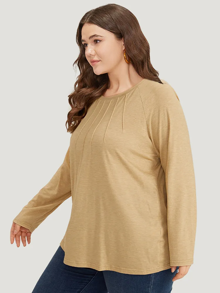 Solid Pleated Raglan Sleeve Crew Neck T-shirt sold by Bloomchic product image thumbnail 3