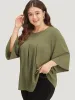 Plain Pleated Detail Bell Sleeve Blouse sold by Bloomchic