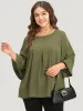 Plain Pleated Detail Bell Sleeve Blouse sold by Bloomchic