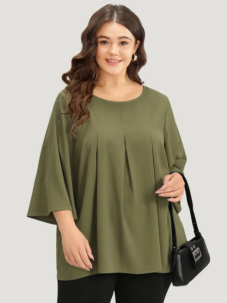 Plain Pleated Detail Bell Sleeve Blouse sold by Bloomchic
