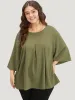 Plain Pleated Detail Bell Sleeve Blouse sold by Bloomchic