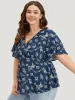 Floral Print Flutter Sleeve Button Detail Blouse sold by Bloomchic