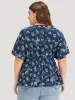 Floral Print Flutter Sleeve Button Detail Blouse sold by Bloomchic