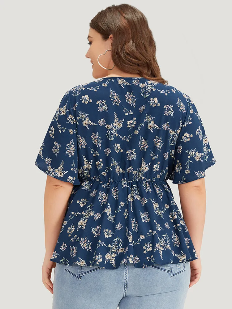 Floral Print Flutter Sleeve Button Detail Blouse sold by Bloomchic product image thumbnail 5