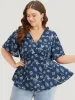 Floral Print Flutter Sleeve Button Detail Blouse sold by Bloomchic