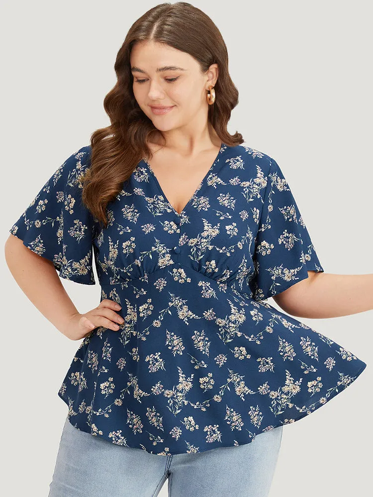 Floral Print Flutter Sleeve Button Detail Blouse sold by Bloomchic product image thumbnail 3