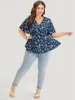Floral Print Flutter Sleeve Button Detail Blouse sold by Bloomchic
