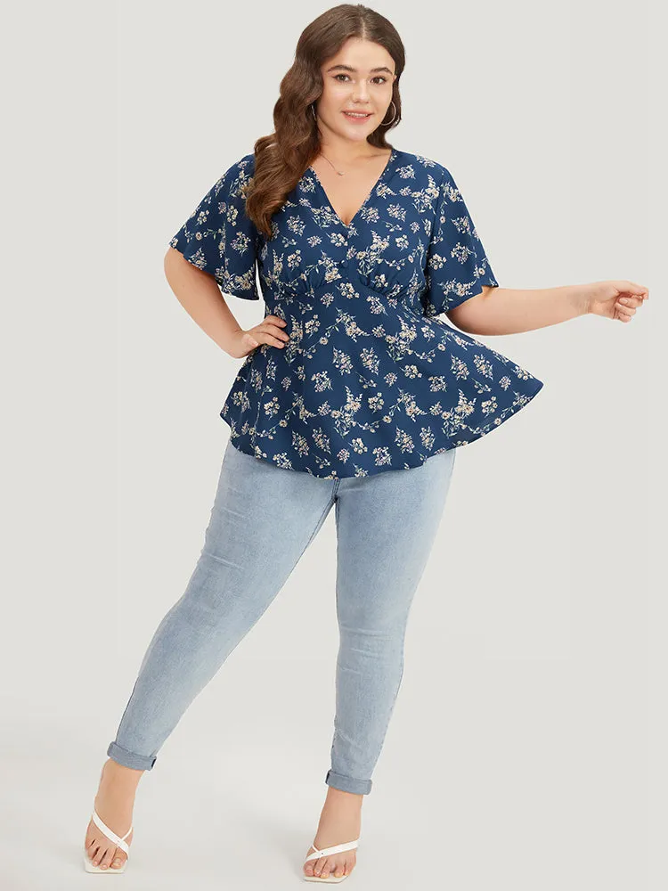 Floral Print Flutter Sleeve Button Detail Blouse sold by Bloomchic product image thumbnail 4