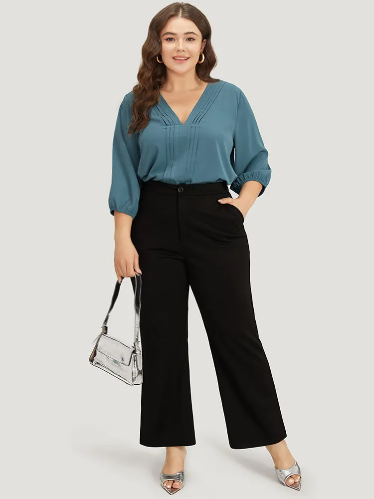 Plain Pleated Detail Elastic Cuffs V Neck Blouse sold by Bloomchic product image thumbnail 4