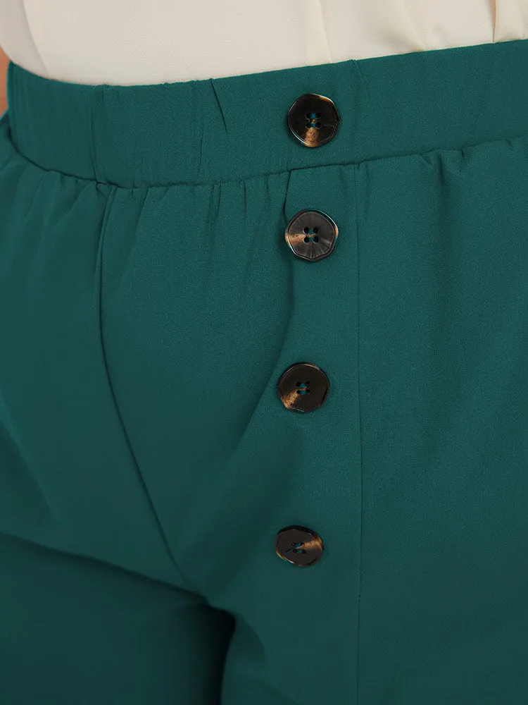 Solid Pleated Button Detail Straight Leg Pants sold by Bloomchic product image thumbnail 5