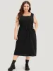 Plain Pocket Drawstring Square Neck Tank Dress sold by Bloomchic