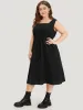 Plain Pocket Drawstring Square Neck Tank Dress sold by Bloomchic