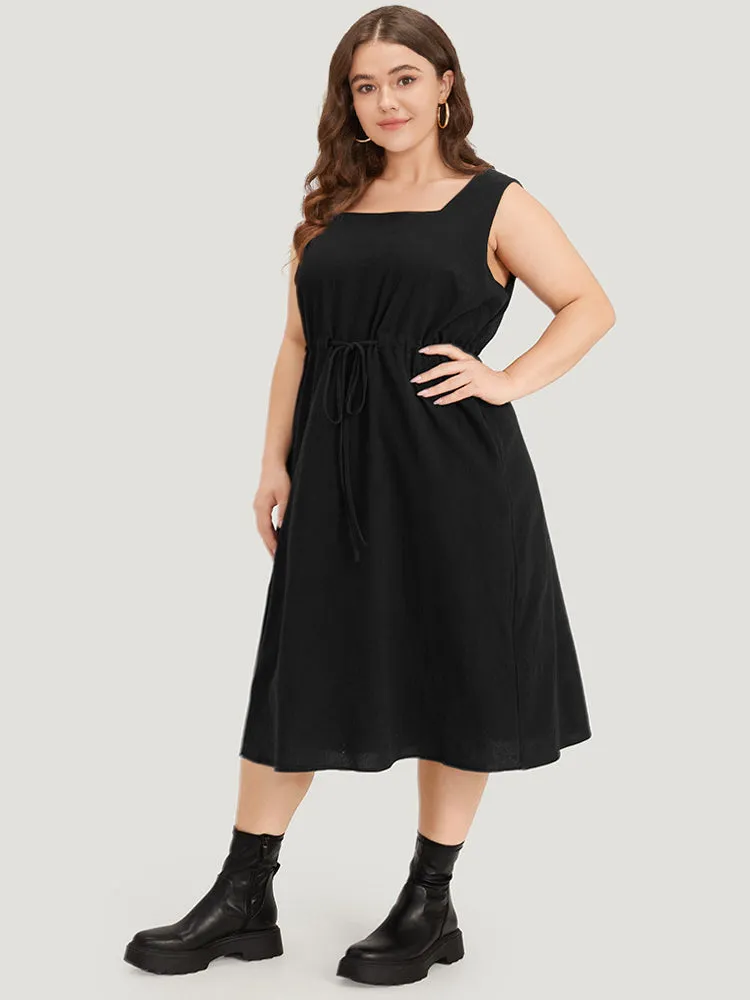 Plain Pocket Drawstring Square Neck Tank Dress sold by Bloomchic product image thumbnail 4