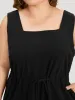 Plain Pocket Drawstring Square Neck Tank Dress sold by Bloomchic