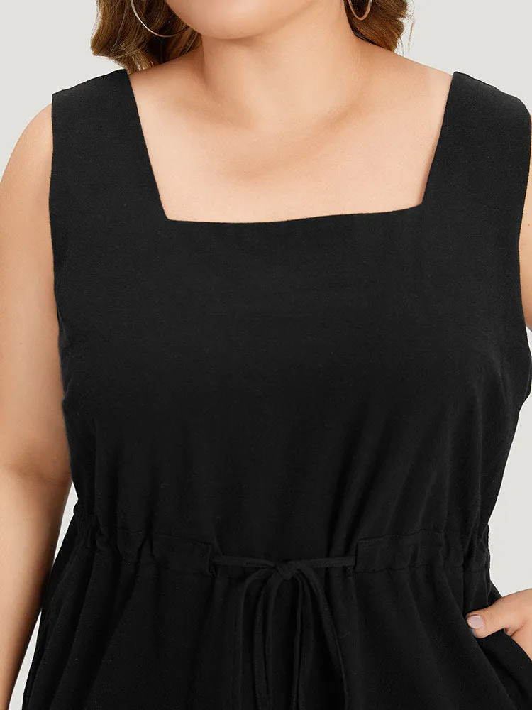 Plain Pocket Drawstring Square Neck Tank Dress sold by Bloomchic product image thumbnail 5