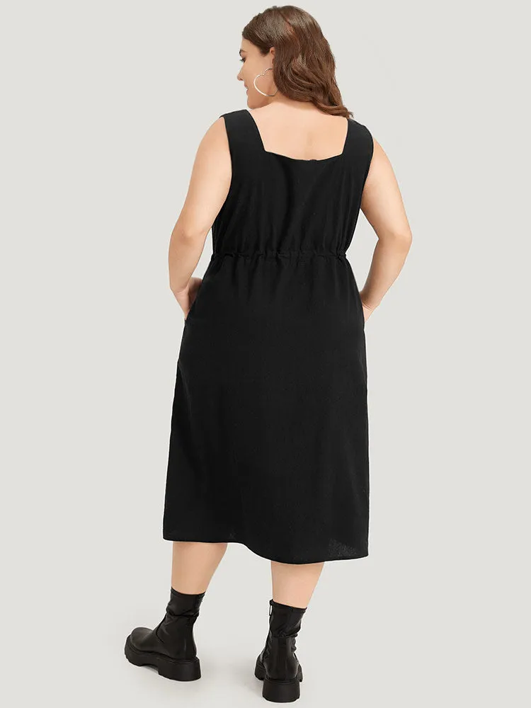 Plain Pocket Drawstring Square Neck Tank Dress sold by Bloomchic product image thumbnail 2