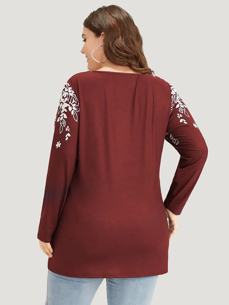 Silhouette Floral Print Button Detail Arc Hem T-shirt sold by Bloomchic product image thumbnail 2