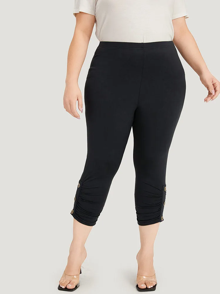 Plain Skinny Button Detail Gathered Leggings sold by Bloomchic product image thumbnail 3