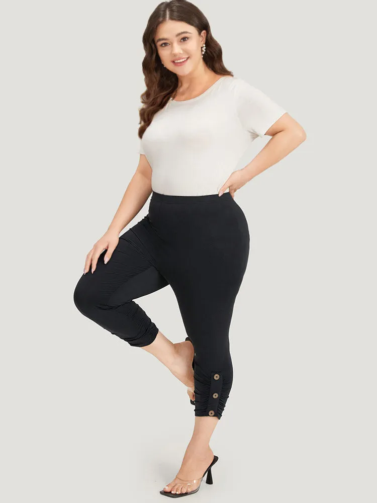 Plain Skinny Button Detail Gathered Leggings sold by Bloomchic product image thumbnail 4