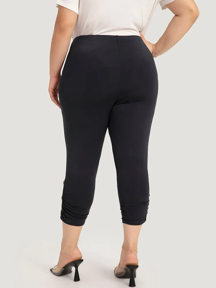 Plain Skinny Button Detail Gathered Leggings sold by Bloomchic product image thumbnail 5