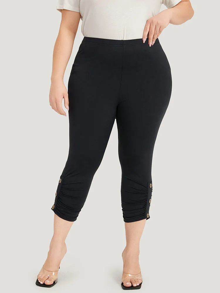 Plain Skinny Button Detail Gathered Leggings sold by Bloomchic product image thumbnail 2