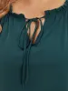 Anti-Wrinkle Broderie Anglaise Knot Neck Frill Trim Lantern Sleeve Blouse sold by Bloomchic