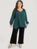 Anti-Wrinkle Broderie Anglaise Knot Neck Frill Trim Lantern Sleeve Blouse sold by Bloomchic