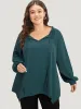 Anti-Wrinkle Broderie Anglaise Knot Neck Frill Trim Lantern Sleeve Blouse sold by Bloomchic