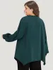 Anti-Wrinkle Broderie Anglaise Knot Neck Frill Trim Lantern Sleeve Blouse sold by Bloomchic