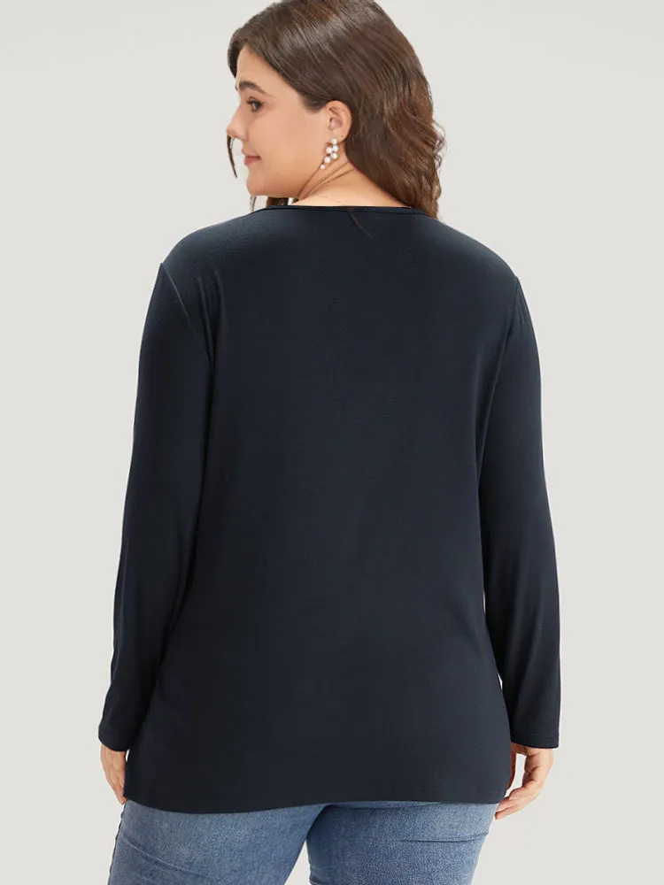 Guipure Lace Patchwork V Neck Button Detail T-shirt sold by Bloomchic product image thumbnail 2