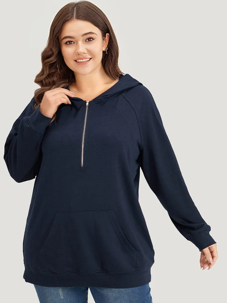 Solid Half Zip Hooded Pocket Raglan Sleeve Sweatshirt sold by Bloomchic product image thumbnail 5