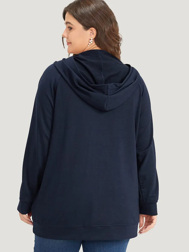 Solid Half Zip Hooded Pocket Raglan Sleeve Sweatshirt sold by Bloomchic product image thumbnail 2