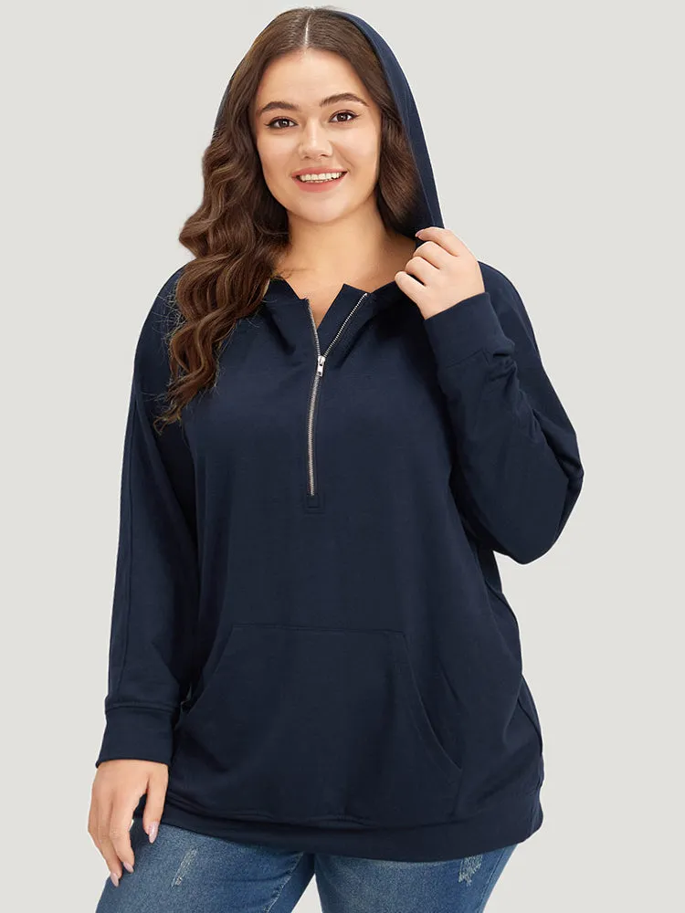 Solid Half Zip Hooded Pocket Raglan Sleeve Sweatshirt sold by Bloomchic