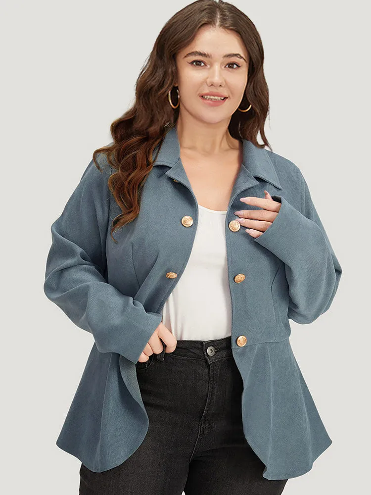 Plain Metal Button Detail Asymmetrical Hem Pleated Jacket sold by Bloomchic