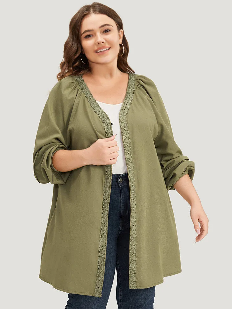 Plain Contrast Lace Lantern Sleeve Button Fly Coat sold by Bloomchic product image thumbnail 3