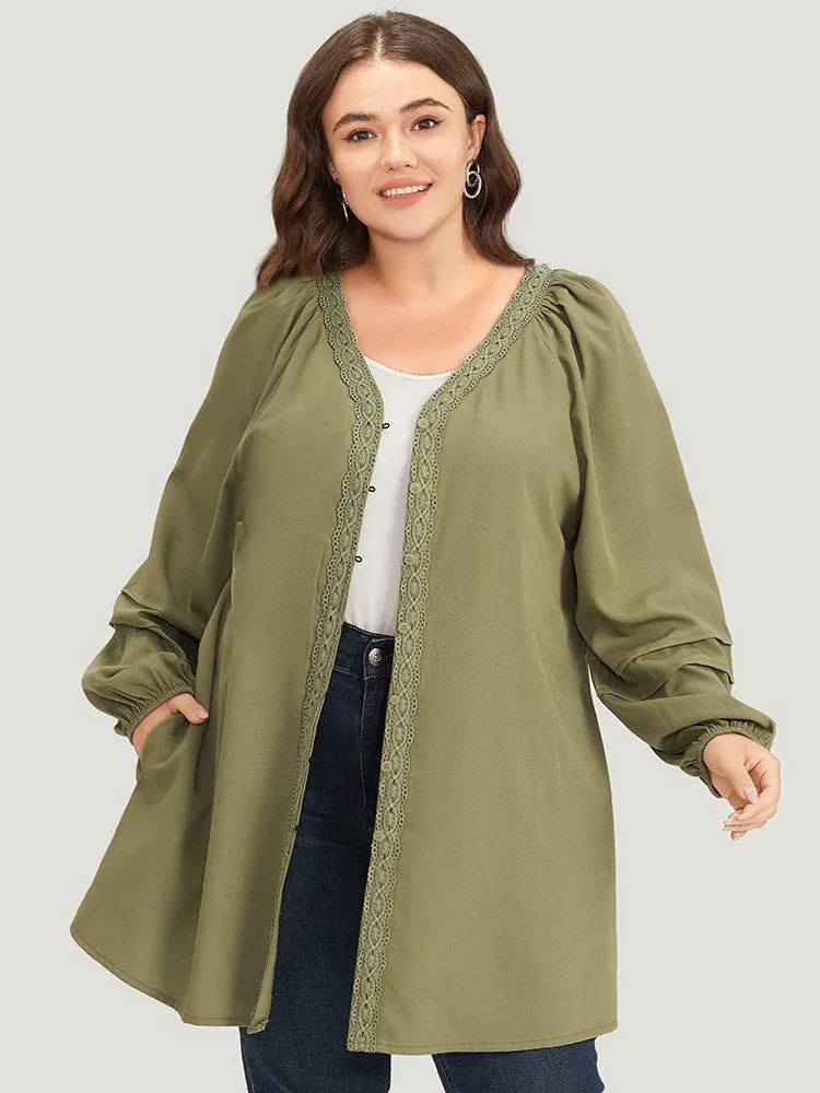 Plain Contrast Lace Lantern Sleeve Button Fly Coat sold by Bloomchic